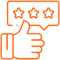 Thumbs up hand with three-star rating review icon for dental practice feedback.