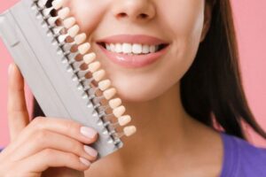Healthy smile with veneers and proper dental care